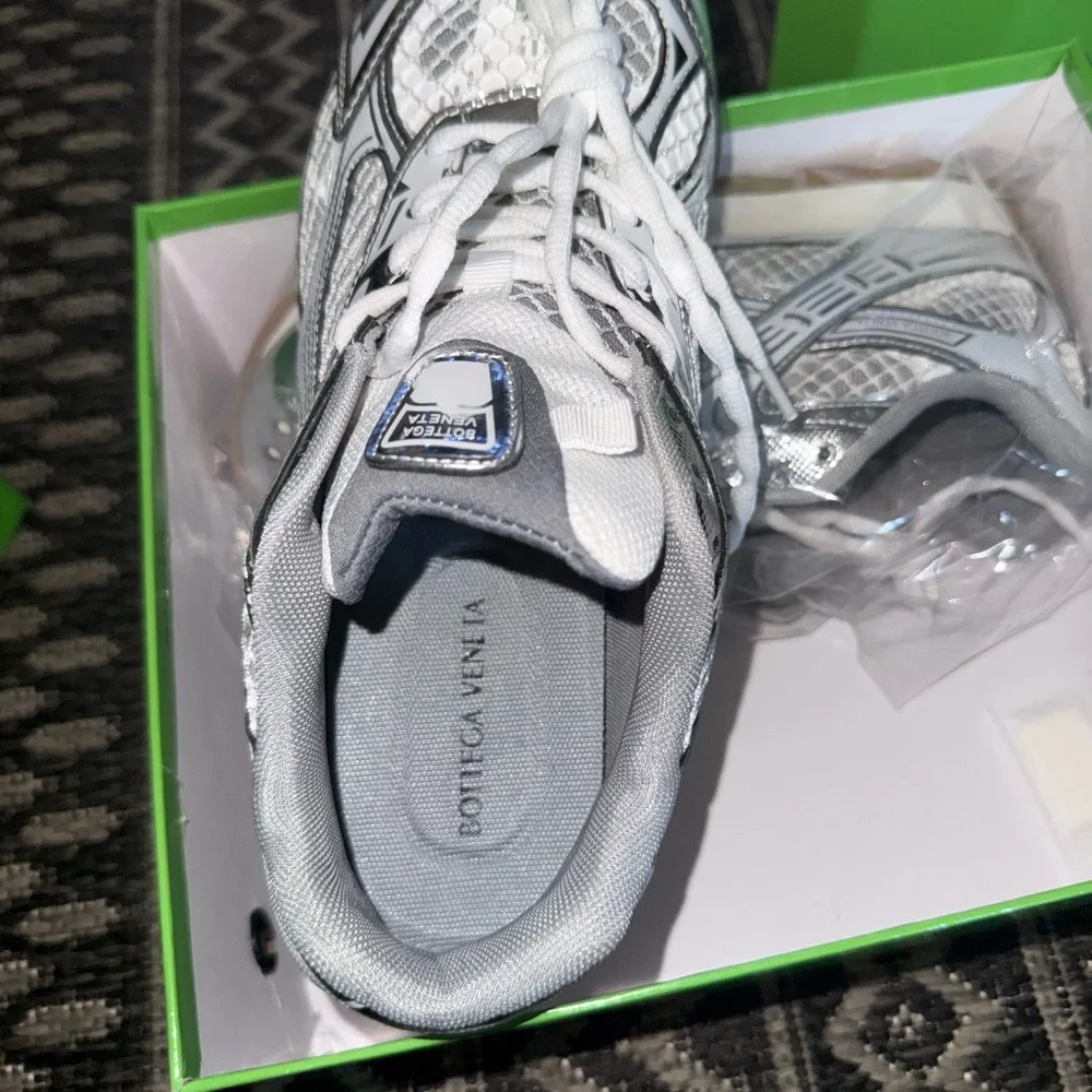 Bottega Veneta White Silver Green Men's Mesh Sneakers - Picture 3 of 4